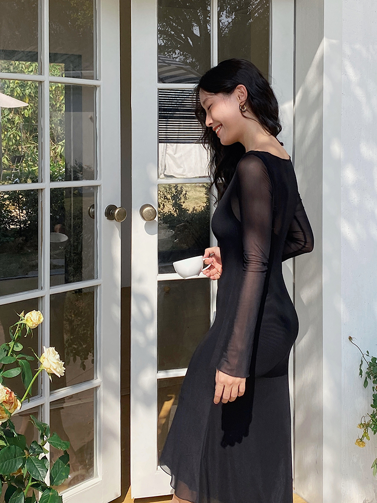 Floral Mesh Two-Piece Long Sleeve Bodycon Dress - Sexy Slim Fit with Long Skirt - Y2K Inspired Fashion Floral Mesh Two-Piece Long Sleeve Bodycon Dress - Sexy Slim Fit with Long Skirt - Y2K Inspired Fashion