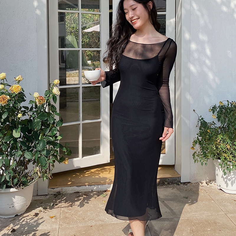 Floral Mesh Two-Piece Long Sleeve Bodycon Dress - Sexy Slim Fit with Long Skirt - Y2K Inspired Fashion Floral Mesh Two-Piece Long Sleeve Bodycon Dress - Sexy Slim Fit with Long Skirt - Y2K Inspired Fashion