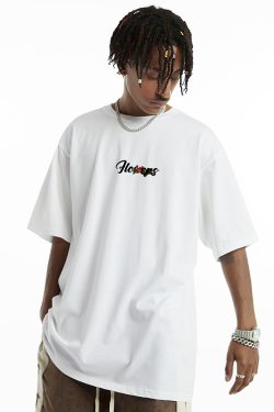 Floral Oversized Short Sleeve T-Shirt for Men - Trendy Loose Batwing Top for Summer, American High Street Style