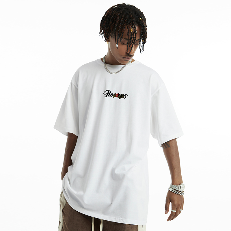 Floral Oversized Short Sleeve T-Shirt for Men - Trendy Loose Batwing Top for Summer, American High Street Style Floral Oversized Short Sleeve T-Shirt for Men - Trendy Loose Batwing Top for Summer, American High Street Style