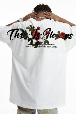 Floral Oversized Short Sleeve T-Shirt for Men - Trendy Loose Batwing Top for Summer, American High Street Style