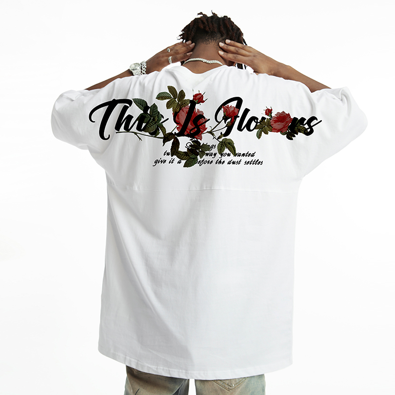 Floral Oversized Short Sleeve T-Shirt for Men - Trendy Loose Batwing Top for Summer, American High Street Style Floral Oversized Short Sleeve T-Shirt for Men - Trendy Loose Batwing Top for Summer, American High Street Style