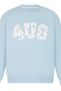 Floral Patch Embroidery Pullover Sweatshirt for Couples - Loose Fit Round Neck, Spring Autumn Style, National Trend Fashion