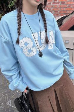 Floral Patch Embroidery Pullover Sweatshirt for Couples - Loose Fit Round Neck, Spring Autumn Style, National Trend Fashion