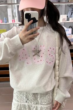 Floral Patch Embroidery Pullover Sweatshirt for Couples - Loose Fit Round Neck, Spring Autumn Style, National Trend Fashion