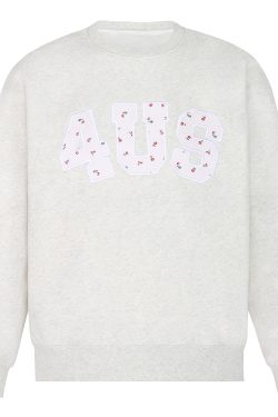 Floral Patch Embroidery Pullover Sweatshirt for Couples - Loose Fit Round Neck, Spring Autumn Style, National Trend Fashion