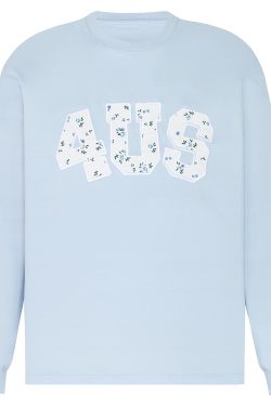 Floral Patchwork Embroidery Long Sleeve T-Shirt for Couples, National Trend, Loose Fit, Spring and Autumn Style