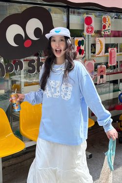 Floral Patchwork Embroidery Long Sleeve T-Shirt for Couples, National Trend, Loose Fit, Spring and Autumn Style