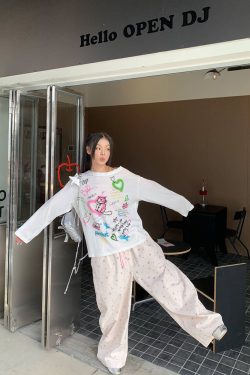 Floral Print High-Waisted Wide-Leg Pants for Men and Women, Casual Loose Straight Embroidered Trousers, Y2K American Style