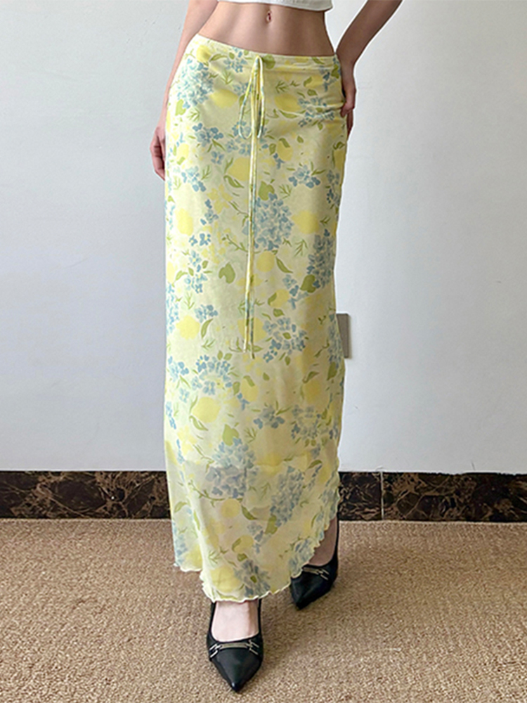 Floral Print Low Waist Straight Tube Skirt - Summer Fresh Atmosphere, Trendy Y2K Style, Perfect for Casual Outings Floral Print Low Waist Straight Tube Skirt - Summer Fresh Atmosphere, Trendy Y2K Style, Perfect for Casual Outings