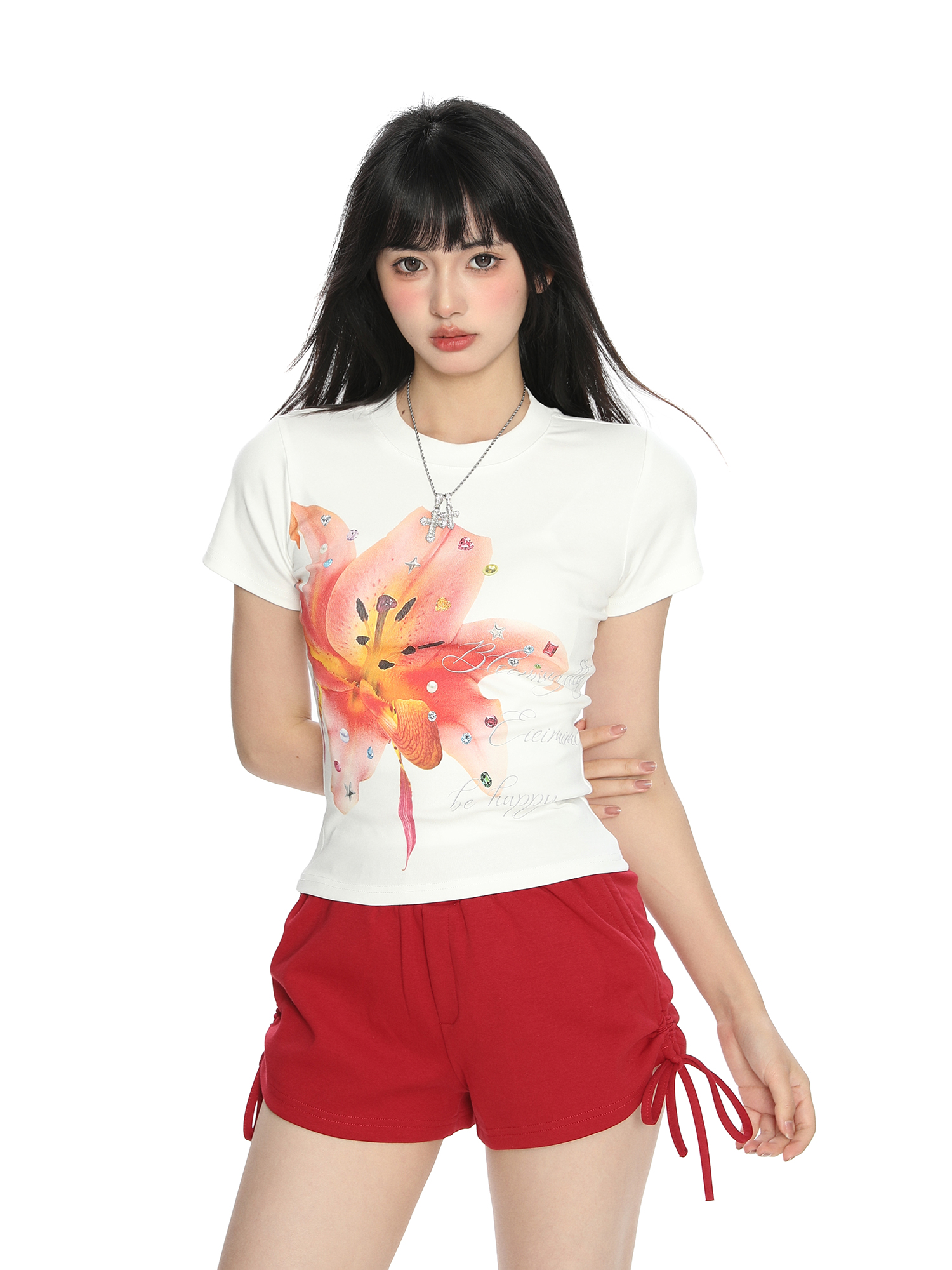Floral Print Short-Sleeve T-Shirt for Women - Slim Fit Cropped Round Neck Summer Top - American Style Spicy Girl Fashion Floral Print Short-Sleeve T-Shirt for Women - Slim Fit Cropped Round Neck Summer Top - American Style Spicy Girl Fashion