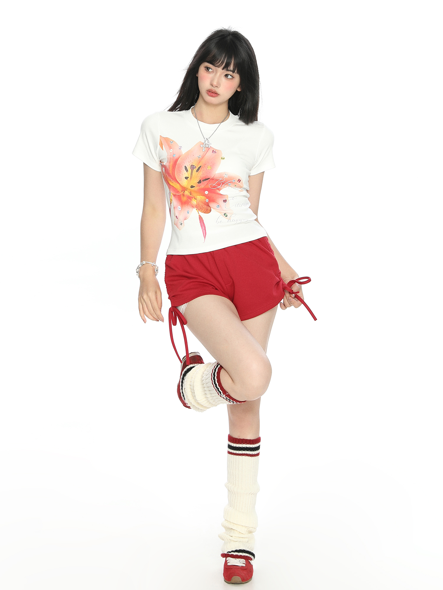 Floral Print Short-Sleeve T-Shirt for Women - Slim Fit Cropped Round Neck Summer Top - American Style Spicy Girl Fashion Floral Print Short-Sleeve T-Shirt for Women - Slim Fit Cropped Round Neck Summer Top - American Style Spicy Girl Fashion