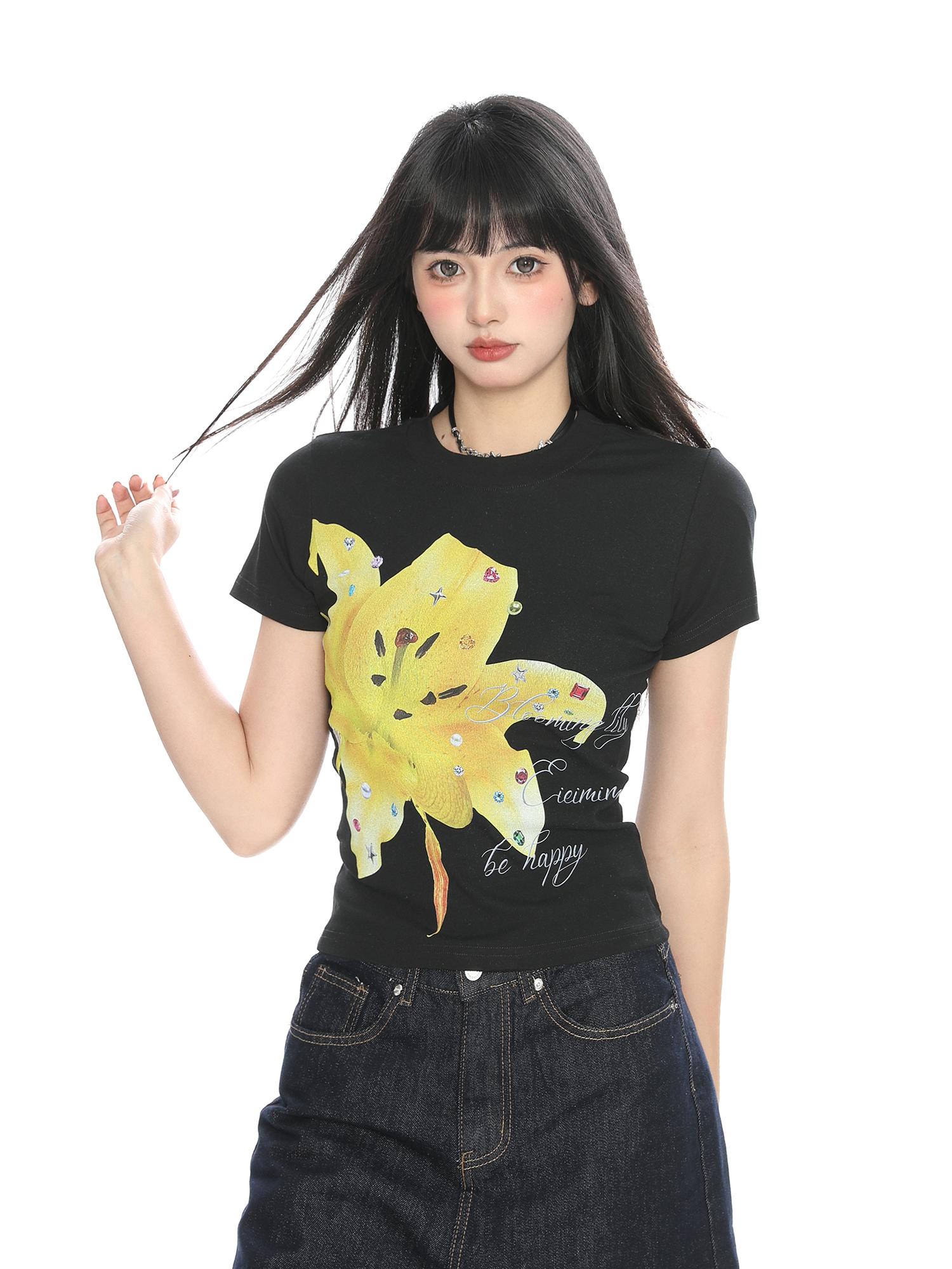 Floral Print Short-Sleeve T-Shirt for Women - Slim Fit Cropped Round Neck Summer Top - American Style Spicy Girl Fashion Floral Print Short-Sleeve T-Shirt for Women - Slim Fit Cropped Round Neck Summer Top - American Style Spicy Girl Fashion