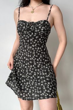 Floral Print Spaghetti Strap Dress for Women - A-Line Slim Fit, European American Style, Summer Short/Long Length, Y2K Fashion