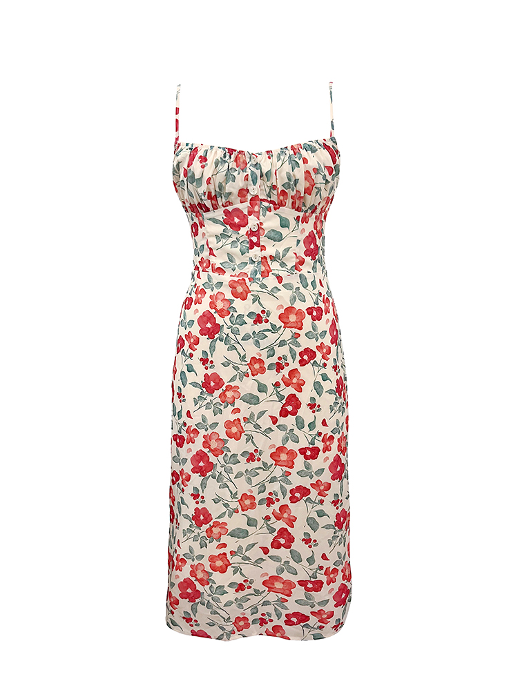 Floral Print Spaghetti Strap Dress, Slim Fit, Flattering French Style, Perfect for Summer, 90s Inspired Fashion Floral Print Spaghetti Strap Dress, Slim Fit, Flattering French Style, Perfect for Summer, 90s Inspired Fashion