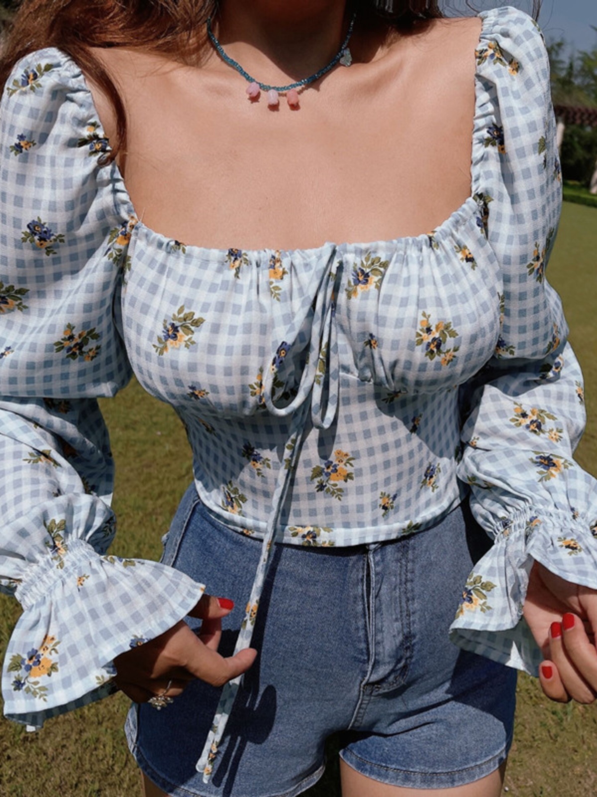 Floral Puff Sleeve Crop Top Shirt with Square Neck - Vintage French Style for Spring Summer Vacation Fashion Floral Puff Sleeve Crop Top Shirt with Square Neck - Vintage French Style for Spring Summer Vacation Fashion