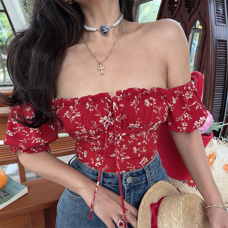 Floral Puff Sleeve Top with Square Neck and Drawstring Waist - Spring/Summer 2025 Vacation Style, Perfect for 90s and Y2K Fashion Floral Puff Sleeve Top with Square Neck and Drawstring Waist - Spring/Summer 2025 Vacation Style, Perfect for 90s and Y2K Fashion