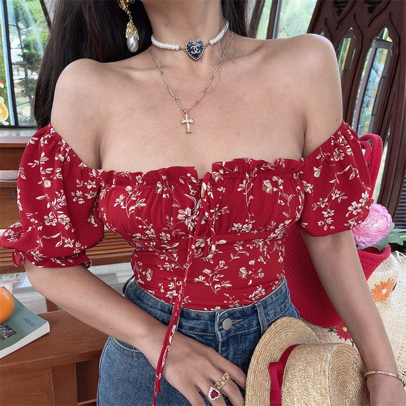 Floral Puff Sleeve Top with Square Neck and Drawstring Waist - Spring/Summer 2025 Vacation Style, Perfect for 90s and Y2K Fashion Floral Puff Sleeve Top with Square Neck and Drawstring Waist - Spring/Summer 2025 Vacation Style, Perfect for 90s and Y2K Fashion