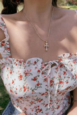 Floral Ruffle Tie-Up Camisole Top for Women - French Vintage Style, 2025 Spring/Summer Fashion, Perfect for Y2K and Korean Style Looks