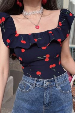 Floral Ruffled Square Neck Cami Top for Women - Handmade Vintage French Style - Spring/Summer 2024 Vacation Fashion