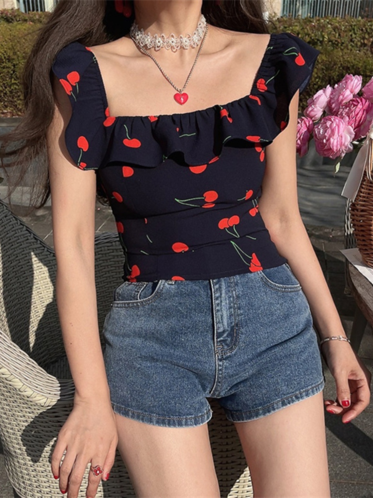Floral Ruffled Square Neck Cami Top for Women - Handmade Vintage French Style - Spring/Summer 2024 Vacation Fashion Floral Ruffled Square Neck Cami Top for Women - Handmade Vintage French Style - Spring/Summer 2024 Vacation Fashion