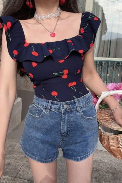 Floral Ruffled Square Neck Cami Top for Women - Handmade Vintage French Style - Spring/Summer 2024 Vacation Fashion
