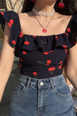 Floral Ruffled Square Neck Cami Top for Women - Handmade Vintage French Style - Spring/Summer 2024 Vacation Fashion