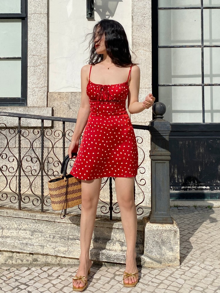 Floral Satin Heart Slip Dress for Women - Sexy Acetic Design, Summer Style, Perfect for Y2K and French Fashion Lovers Floral Satin Heart Slip Dress for Women - Sexy Acetic Design, Summer Style, Perfect for Y2K and French Fashion Lovers