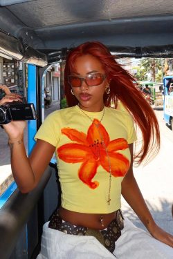 Floral Short-Sleeve Crop Top for Women - Y2K American Retro Style, Summer Slim Fit, Spicy Sweet Design