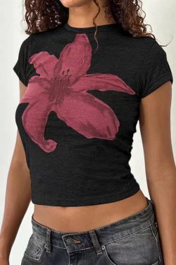 Floral Short-Sleeve Crop Top for Women - Y2K American Retro Style, Summer Slim Fit, Spicy Sweet Design