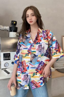 Floral Short-Sleeve Shirt for Women - Retro Hawaiian Style Loose Top for Beach Vacation, Y2K Inspired Fashion