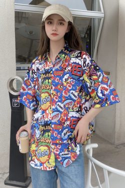Floral Short-Sleeve Shirt for Women - Retro Hawaiian Style Loose Top for Beach Vacation, Y2K Inspired Fashion