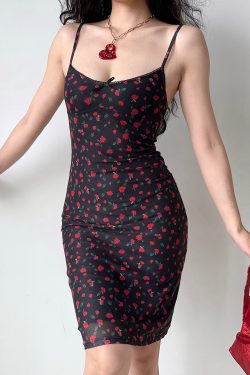 Floral Spaghetti Strap Bodycon Mini Dress - Custom-Made European & American Style, Summer Slim Fit for Hot Girls, 90s Inspired