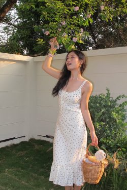 Floral Spaghetti Strap Dress - Sexy Slim Long Dress in French Style, Perfect for Summer, Y2K and 90s Fashion Lovers