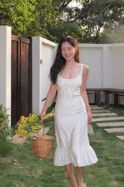 Floral Spaghetti Strap Dress - Sexy Slim Long Dress in French Style, Perfect for Summer, Y2K and 90s Fashion Lovers