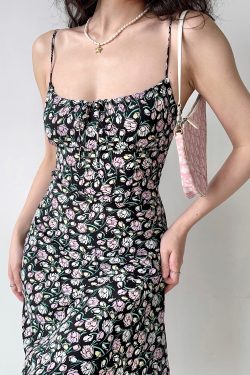 Floral Spaghetti Strap Dress for Women - Summer Vacation Beach Bodycon Dress with Waist-Defined Silhouette - European & American Style