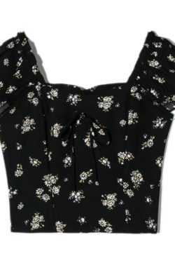 Floral Square-Neck Puff Sleeve Shirt - Retro French Style Short Sleeve Vacation Top for Women - 2025 Spring/Summer Collection