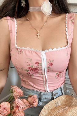 Floral Square Neck Wide Strap Camisole Top - Vintage French Style Vacation Wear for Women