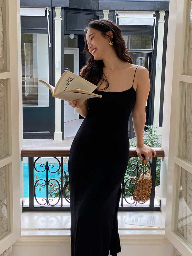 French Pink Spaghetti Strap Dress for Women - Bodycon Slim Fit with Split Skirt - Chic Y2K Style Outfit French Pink Spaghetti Strap Dress for Women - Bodycon Slim Fit with Split Skirt - Chic Y2K Style Outfit