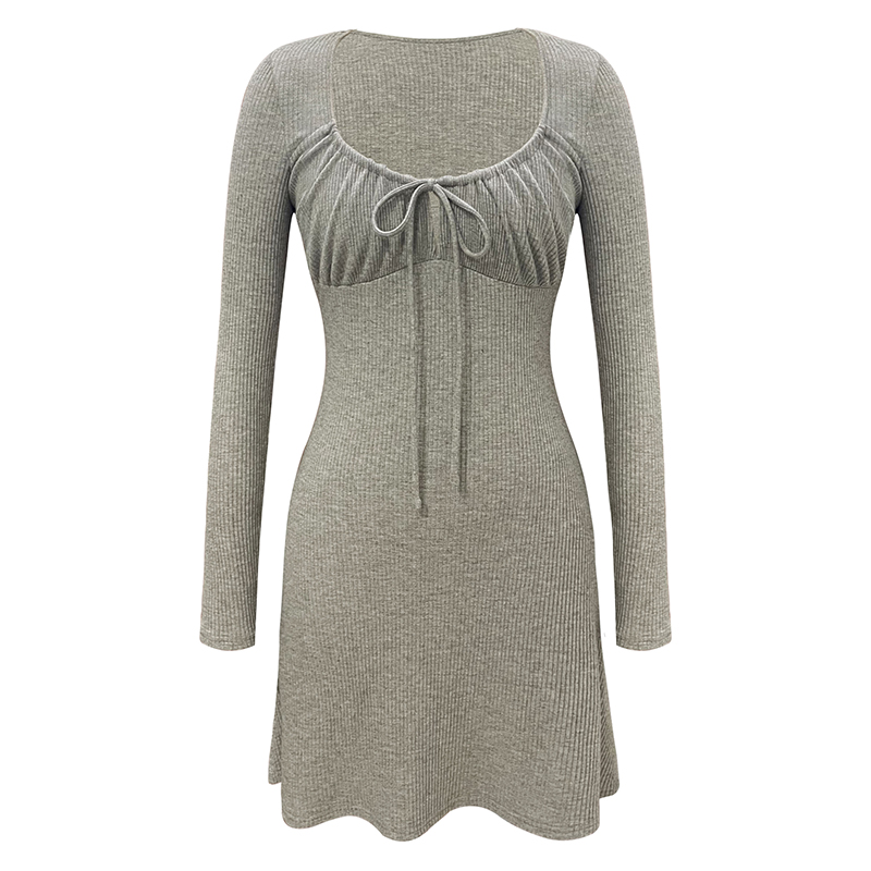 French Pure Desire Drawstring Long Sleeve Knit T-Shirt Dress - Trendy Casual Style for Effortless Y2K Fashion French Pure Desire Drawstring Long Sleeve Knit T-Shirt Dress - Trendy Casual Style for Effortless Y2K Fashion