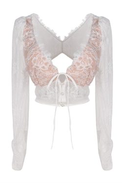 French Retro Deep V-Neck Hollow Back Lace Top - Super Sexy Spring-Summer Vacation Blouse