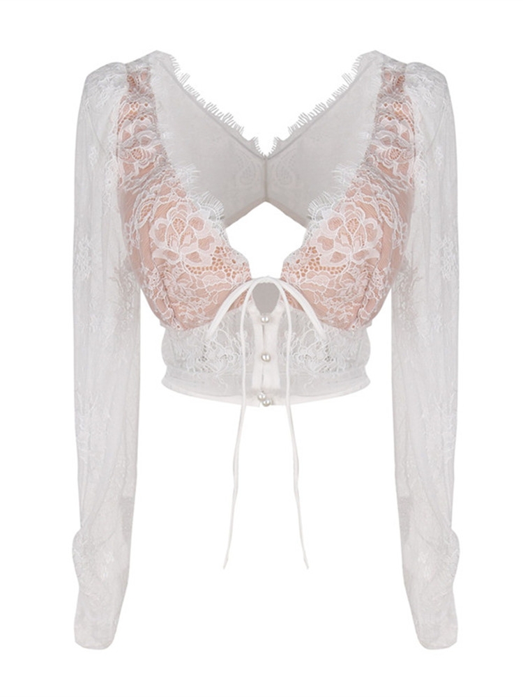 French Retro Deep V-Neck Hollow Back Lace Top - Super Sexy Spring-Summer Vacation Blouse French Retro Deep V-Neck Hollow Back Lace Top - Super Sexy Spring-Summer Vacation Blouse