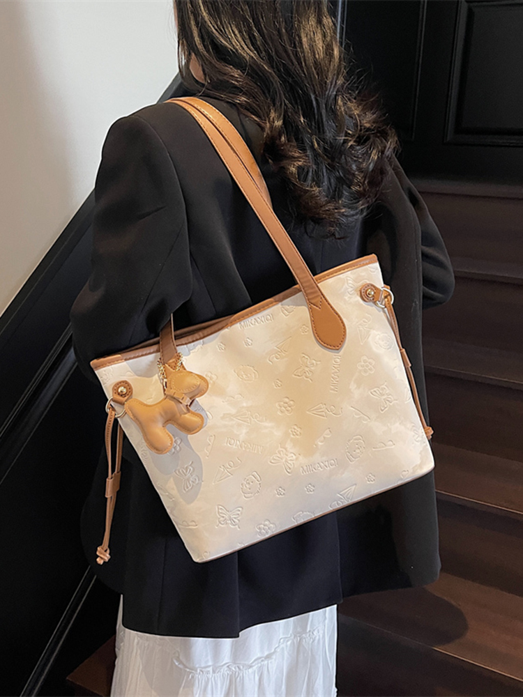 French Retro Matte Color-Blocking Tote Bag for Women - 2025 High-End Commuting Handbag, Embossed Shoulder Bag French Retro Matte Color-Blocking Tote Bag for Women - 2025 High-End Commuting Handbag, Embossed Shoulder Bag