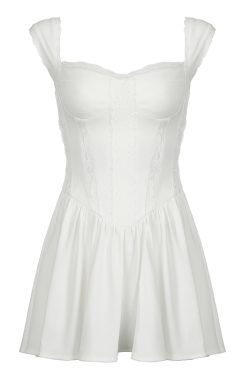 French Romance Lace Strapless A-Line Little White Dress - Ballet Style Slimming Princess Dress for Elegant Occasions