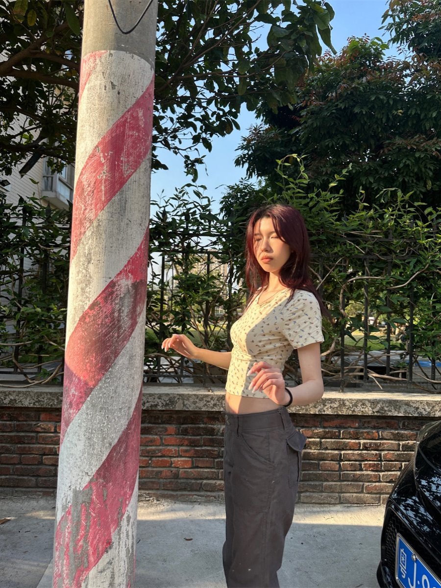 French Romantic Floral Slim Fit Short T-Shirt for Women - Spring 2025 Fashion in Vintage Style French Romantic Floral Slim Fit Short T-Shirt for Women - Spring 2025 Fashion in Vintage Style