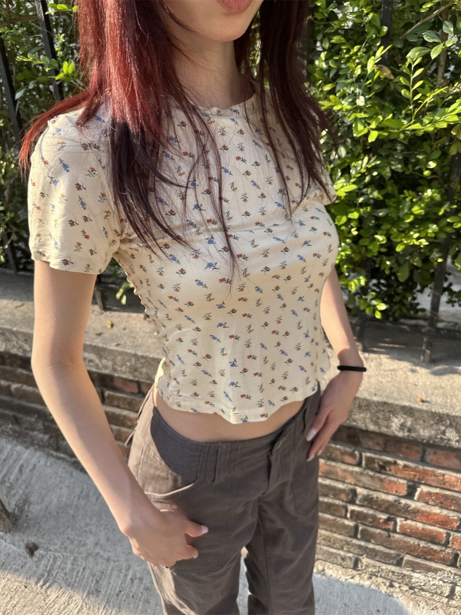 French Romantic Floral Slim Fit Short T-Shirt for Women - Spring 2025 Fashion in Vintage Style French Romantic Floral Slim Fit Short T-Shirt for Women - Spring 2025 Fashion in Vintage Style