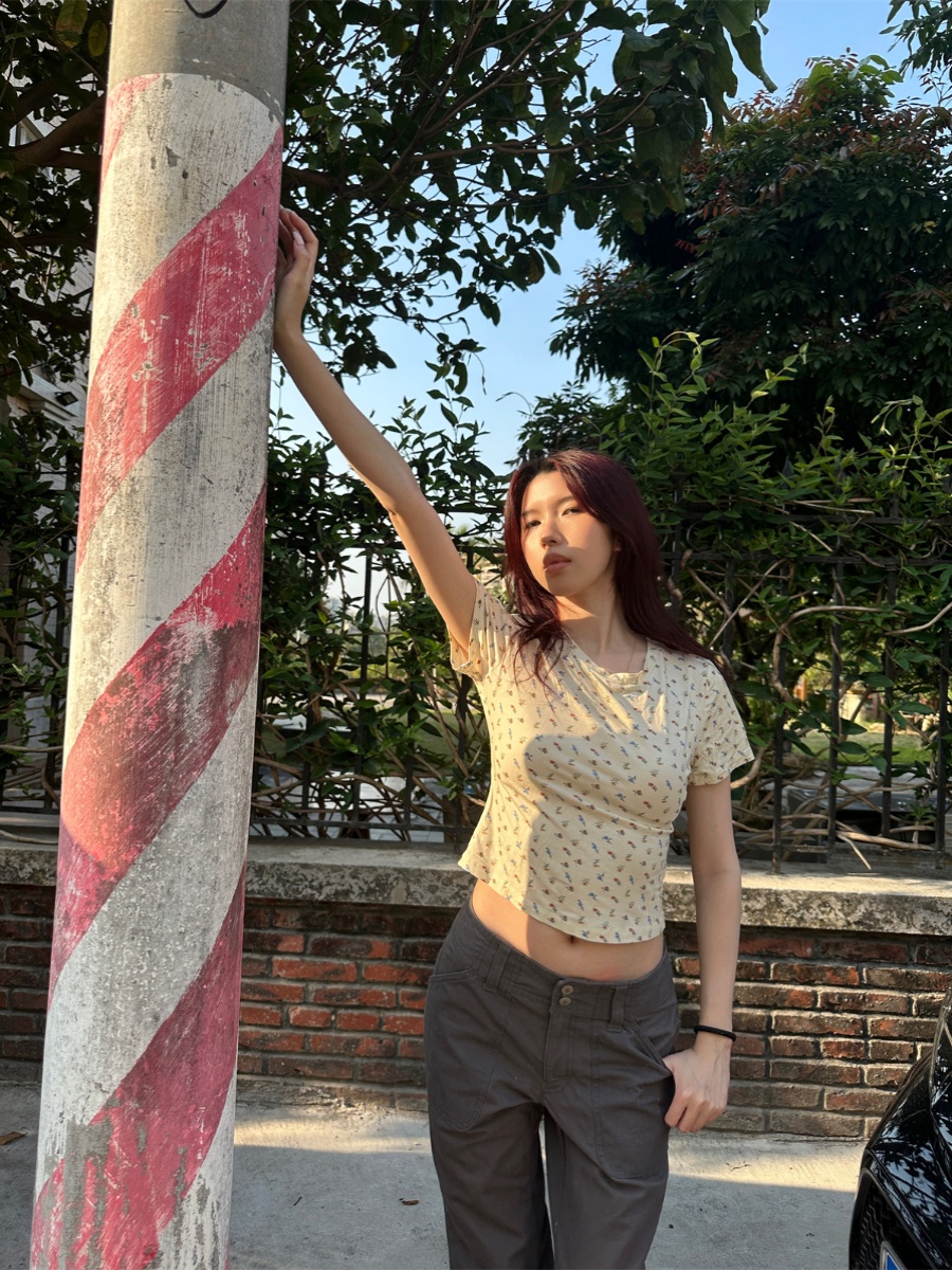 French Romantic Floral Slim Fit Short T-Shirt for Women - Spring 2025 Fashion in Vintage Style French Romantic Floral Slim Fit Short T-Shirt for Women - Spring 2025 Fashion in Vintage Style