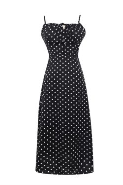 French Romantic Square Neck Polka Dot Waist-Cinching Camisole Long Dress - Slimming Drape for 2025 Spring/Summer Vacation Style