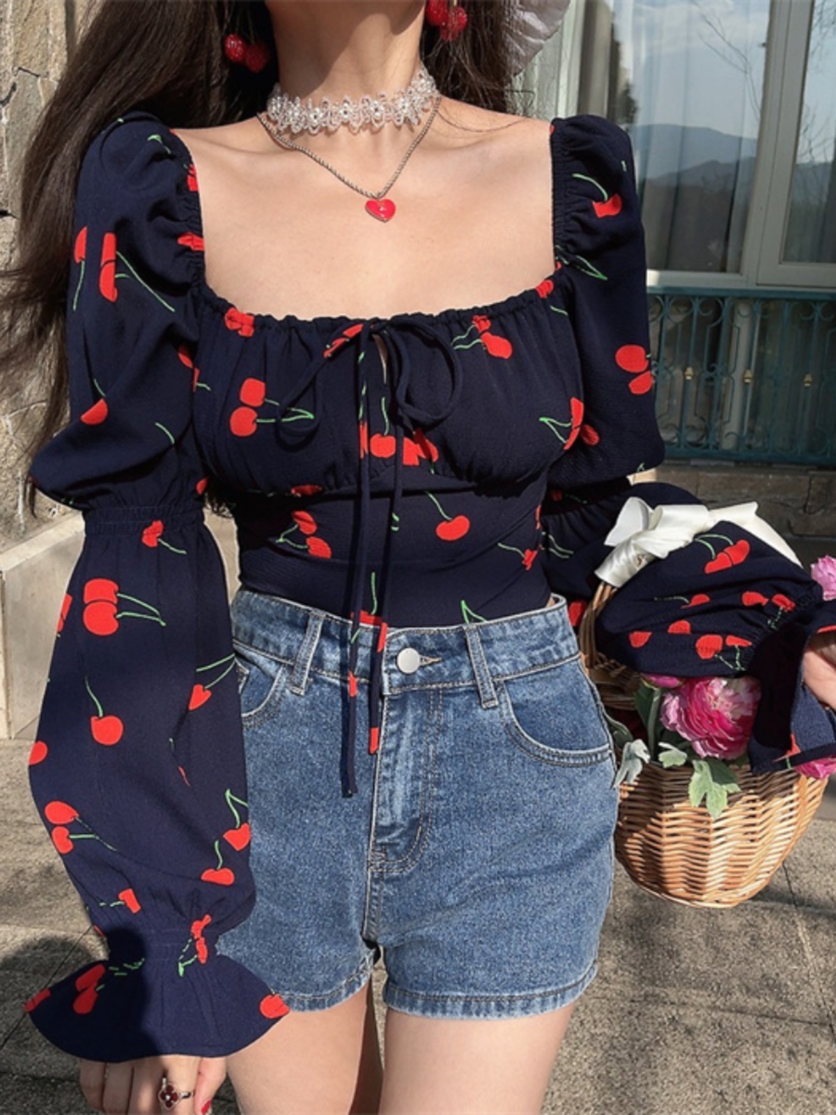 French Square Neck Lantern Sleeve Drawstring Waist Vacation Blouse Top - 2025 Fashion Trend for Effortless Style French Square Neck Lantern Sleeve Drawstring Waist Vacation Blouse Top - 2025 Fashion Trend for Effortless Style