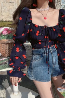 French Square Neck Lantern Sleeve Drawstring Waist Vacation Blouse Top - 2025 Fashion Trend for Effortless Style